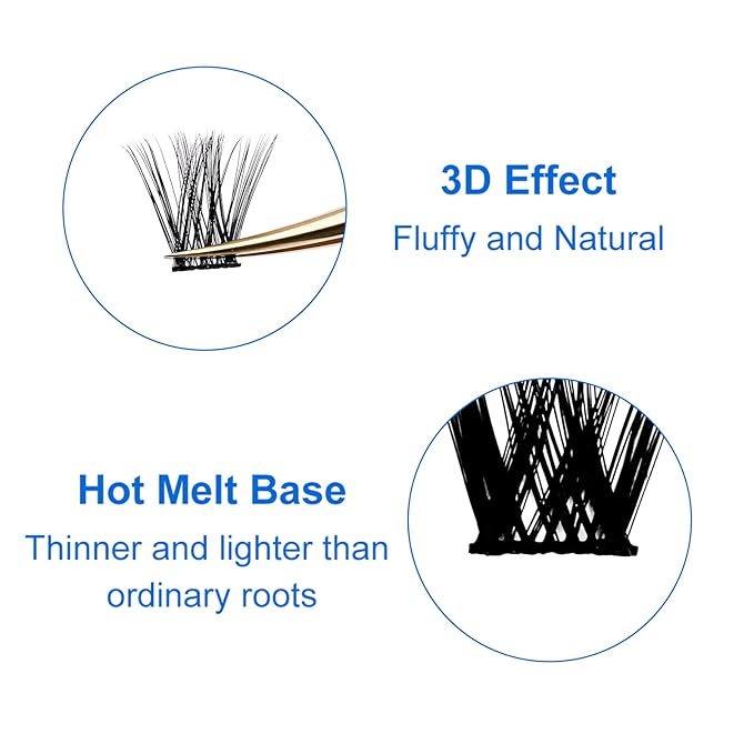 DIY Eyelash Extension Clusters Lashes 3D Volume Effect D Curl Wide Stem Individual Lash Clusters Reusable Artificial Fluffy Wispy False Eyelashes Set for Home Eyelash Extensions (0.07-D-16mm)