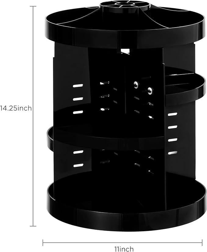 HBlife 360 Rotating Makeup Organizer Plus Size Adjustable Carousel Large Capacity Revolving Perfume Organizer Skincare Organizers Cosmetic Storage Spinning Holder for Vanity, Black