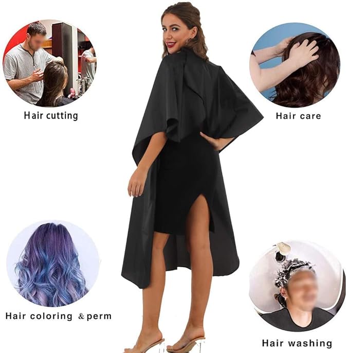 Black Barber Cape with Snap Closure, Professional Waterproof Salon Cape, 59" x 47", 5 Pack