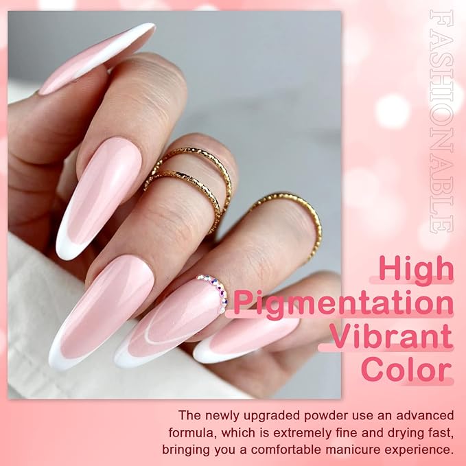 REDNEE 39pcs Dip Powder Nail Kit Starter, 30 Neutral Skin Color White Pink Dipping Powder Set with Top Base Coat Activator & Nail Brush File for Valentine's Day Nail Art Manicure Salon Gift Set RE19