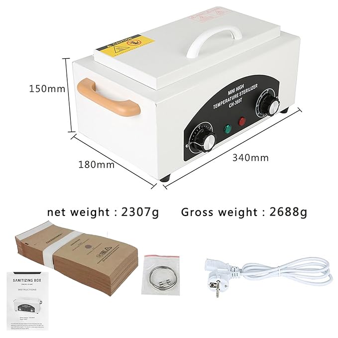 High Temperature Metal Cleaning Box,Misforu 2L Dry Heat Cabinet High Temp with Stainless Tray Timer and Handle for Spa Hot Towel Barber Shops Salon Hairdressing Tool Earrings 300W 110V (With Bag)
