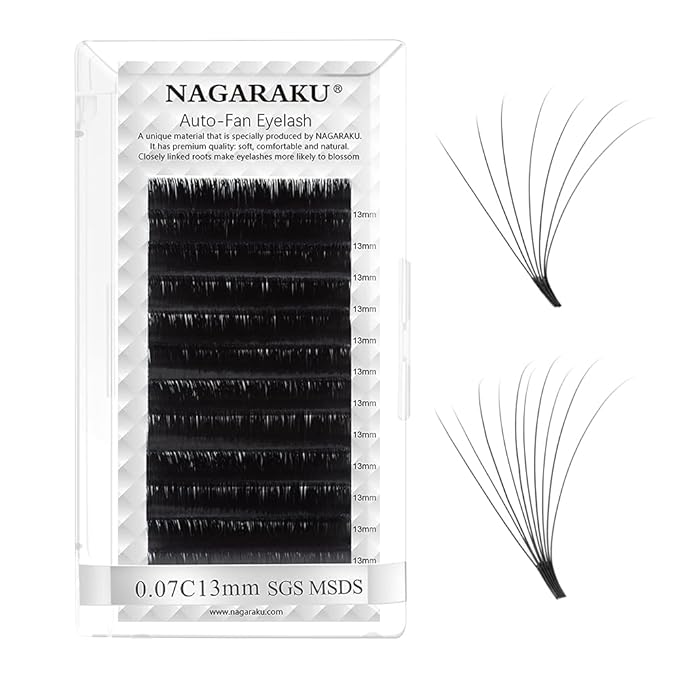 NAGARAKU Easy Fan Eyelash Extensions Volume Lash 0.07 C curl 13mm Rapid Blooming Faux Mink Cluster For Beginners Soft Professional Lash Supplies