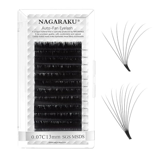 NAGARAKU Easy Fan Eyelash Extensions Volume Lash 0.07 C curl 13mm Rapid Blooming Faux Mink Cluster For Beginners Soft Professional Lash Supplies