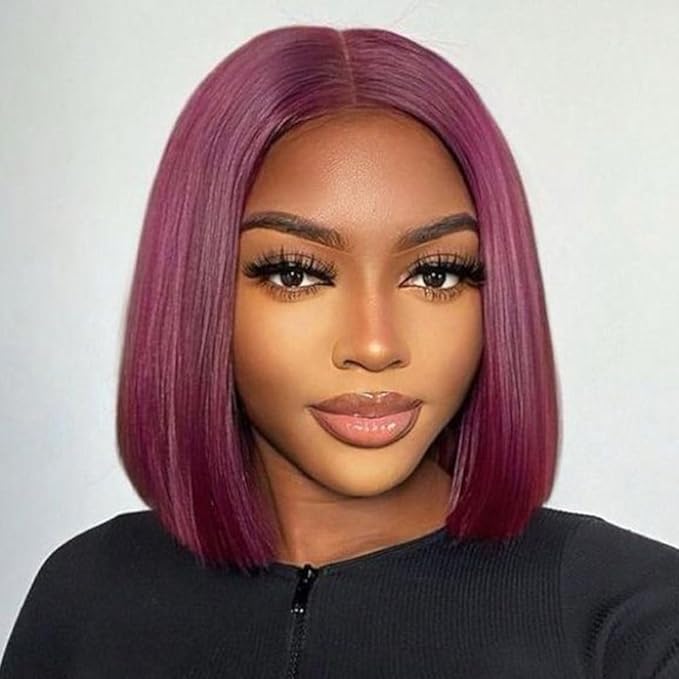99j Burgundy Lace Front Wigs Human Hair 10 Inch Short Bob Wig Human Hair 13x4 Lace Front Wigs Human Hair Pre Plucked 180% Density Short Straight Bob Wig Natural Hairline Wine Red Wigs for Black Women