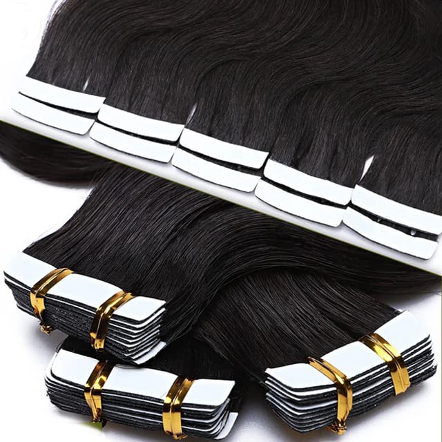 Tape in Hair Extensions Human Hair Body Wave Real Human Hair for Black Women Skin Weft Adhesive Glue in Extensions 14Inch 20 PC 50G/Set Double Sided Tape in Extensions 40-60 PCS Suggested