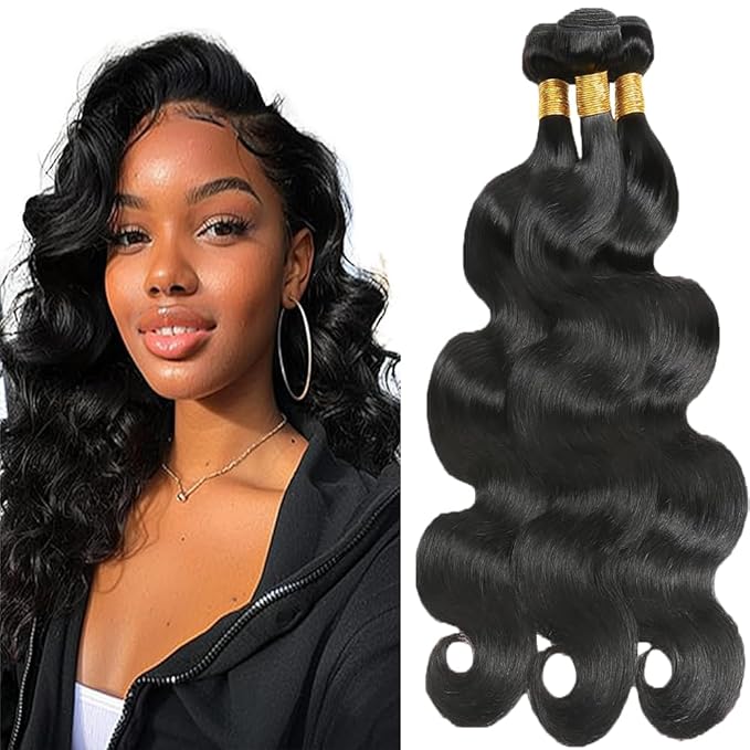 Human Hair Body Wave Bundles Natural Color Body Wave Bundles Double Weft Brazilian Human Hair Weave Extensions Wet and Wavy Soft Silky for Black Women 24 26 28 Inch