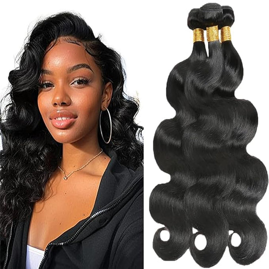 Human Hair Body Wave Bundles Natural Color Body Wave Bundles Double Weft Brazilian Human Hair Weave Extensions Wet and Wavy Soft Silky for Black Women 24 26 28 Inch