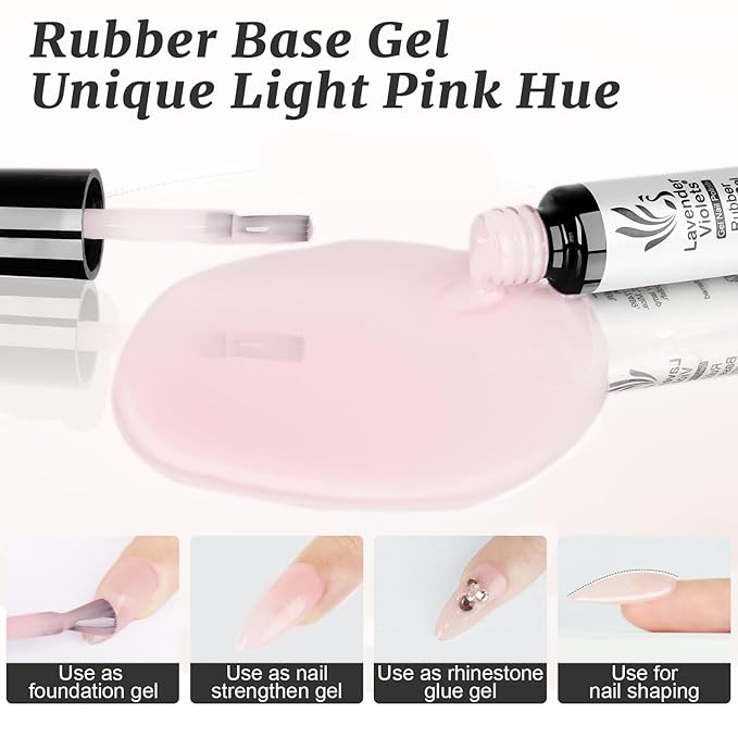 Lavender Violets 6 Pcs Gel Base and Top Coat Set: Nail Dehydrator and Primer, 5-in-1 Builder & Rubber Base Coat, Matte & No-Wipe Top Coat Long-Lasting Manicure C200