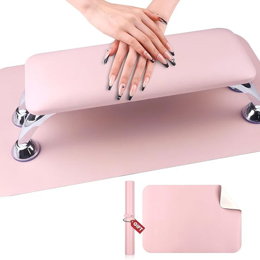Saviland Arm Rest for Nails Tech Professional: 15.7" Full-Length Nail Arm Rest Pink Faux Leather for Acrylic Nails Soft Sponge Cushion Hand Holder & Non-Slip Nail Mat for Nail Technician Use Must Have