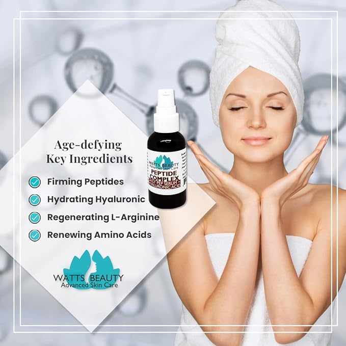 Peptide Anti-Aging Face Serum - Hyaluronic Acid and Collagen Boosting Peptides Daily Face Care Polypeptide Complex with L-Arginine Firms Wrinkles and Boosts Collagen - 1 oz Pump Bottle