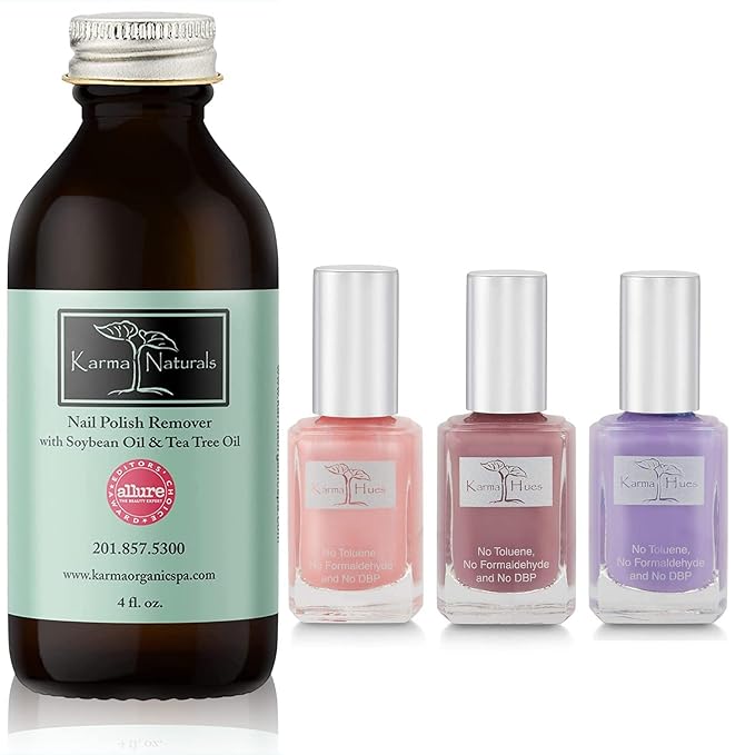 Karma Organic Nail Polish Remover & Nail Polish Bundle – Soybean Tea Tree Nail Polish Remover (4FL-Oz) Organic Nail Polish (0.43FL-Oz)