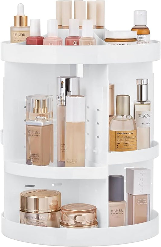 HBlife 360 Rotating Makeup Organizer Plus Size Adjustable Carousel Large Capacity Revolving Perfume Organizer Skincare Organizers Cosmetic Storage Spinning Holder for Vanity, White