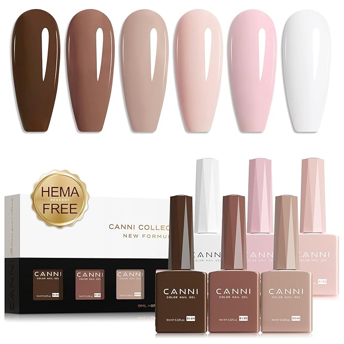 CANNI Gel Nail Polish Kit -6 Colors Nude Pink 9ML Gel Polish Set Skin Tones French Nail Neutral Brown Soak Off Gel Nail Kit Manicure DIY Manicure Salon DIY
