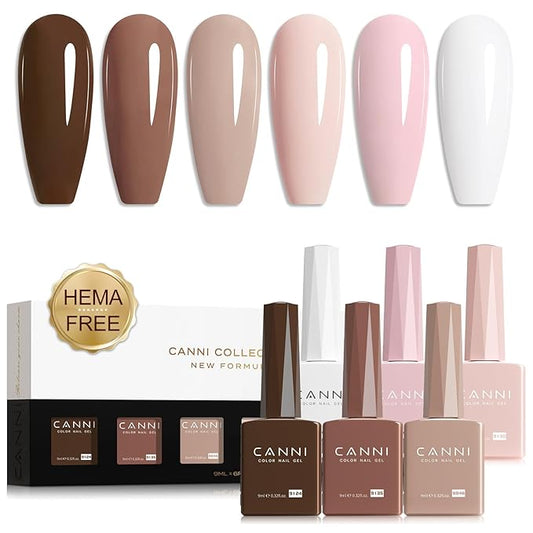 CANNI Gel Nail Polish Kit -6 Colors Nude Pink 9ML Gel Polish Set Skin Tones French Nail Neutral Brown Soak Off Gel Nail Kit Manicure DIY Manicure Salon DIY