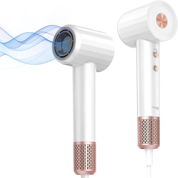 Ionic Hair Dryer, Professional High Speed Blow Dryer with Brushless Motor for Fast Drying, Low Noise, Lightweight, Thermo-Control Bowdryer for Women Home (White)