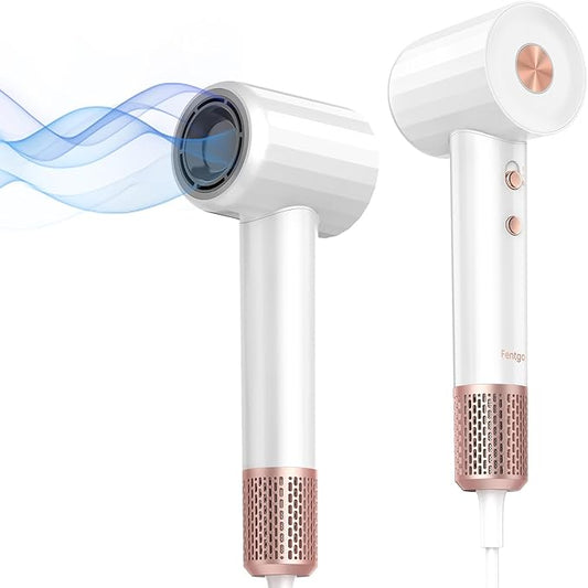 Ionic Hair Dryer, Professional High Speed Blow Dryer with Brushless Motor for Fast Drying, Low Noise, Lightweight, Thermo-Control Bowdryer for Women Home (White)