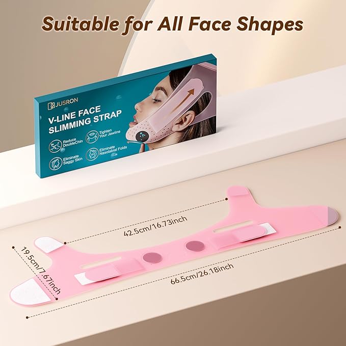 JUSRON V-Line Mask Chin Up Mask Face Strap, Soft Silicone Chin Strap V Shaped Face Mask, Jaw Exerciser 23-27 Inches (Candy Pink)