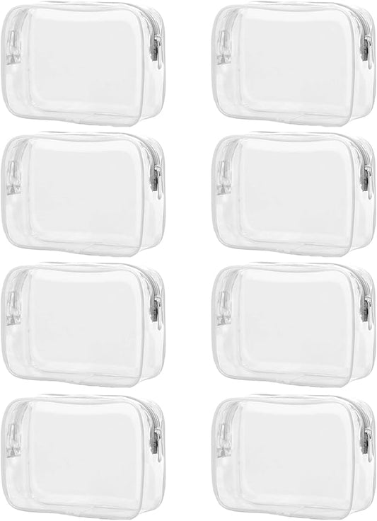 8 Packs Clear Cosmetics Bags for Women Men Waterproof Toiletry Bags PVC Makeup Bags Organizer Case with Zipper for Travel Bathroom (8 White Colors)