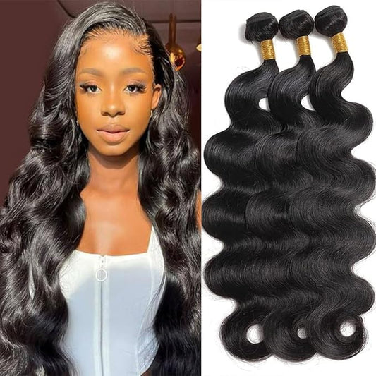 Cirvty 12A Human Hair Bundles Brazilian Body Wave Hair Bundles 18 20 22 Inch 100% Unprocessed Virgin Weave 3 Bundles Human Hair Body Wave Human Hair Bundles Deals Natural Black
