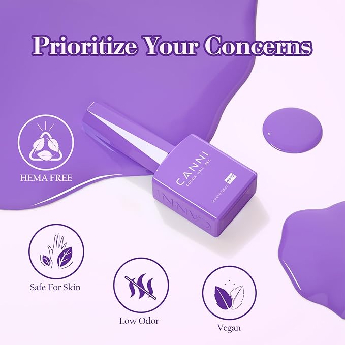 CANNI Purple Gel Polish Set, 6 Colors 9ML Violets Dark Purple Summer Pastel Pink Soak Off UV LED Nail Kit DIY Art Manicure Home Salon