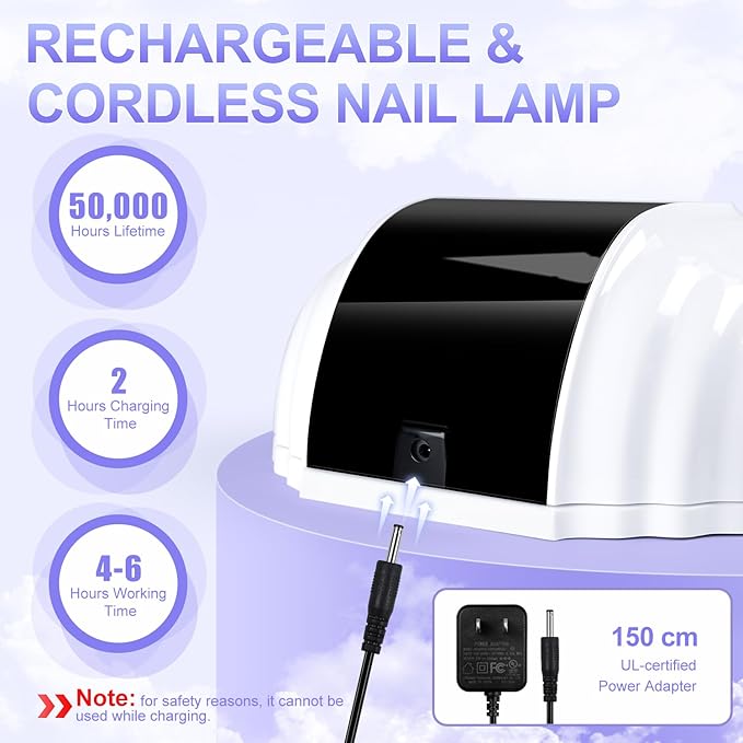 NXJ INFILILA Cordless Nail Lamp, Rechargeable UV Light for Gel Nails, 268W Fast Curing Wireless Nail Dryer with 36Pcs Lamp Beads for Hands & Feet, Professional Quick Dry for Salon & Home