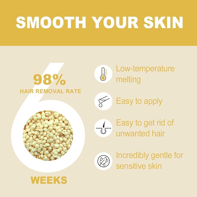 2.4lb Hard Wax Beads, Unscented Waxing Beads for Sensitive Skin Hair Removal, Low Melting Point Wax Beans for Full Body, Bikini, Underarm, Facial, Brazilian Waxing at Home Women Men