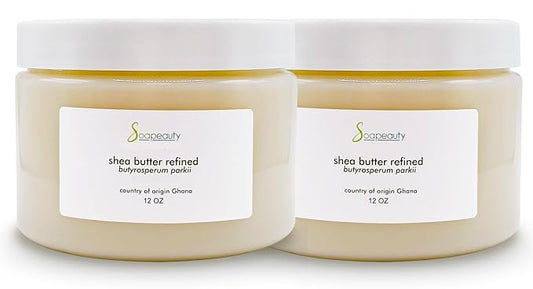 Soapeauty 100% Pure Refined African Shea Butter - Expeller Pressed, Odorless - Pure Moisturizer for Skin & Hair - Ethically Sourced from Ghana | 24 oz (2 * 12 oz)
