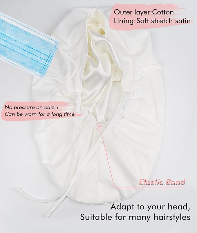 Satin Lined Work Cap with Button for Long Hair Women