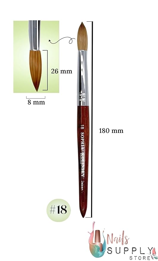 Acrylic Nail Brush Pure Kolinsky Hair Round Shape Redwood handle Size #6 to #22 Pick Your Size (SIZE #18)