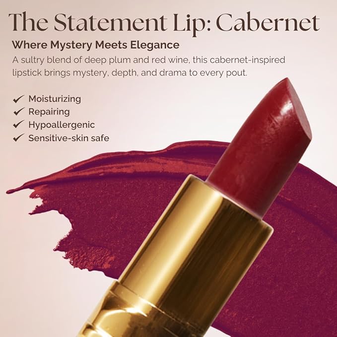 𝗘𝘀𝘀𝗲𝗻𝗰𝗲 𝗼𝗳 𝗔𝗿𝗴𝗮𝗻 Moisturizing Deep Red Lipstick, Tinted Lip Balm with Pure Organic Argan Oil, Shea Butter Lip care, Lip Moisturizer, Long Lasting Lipstick Cabernet