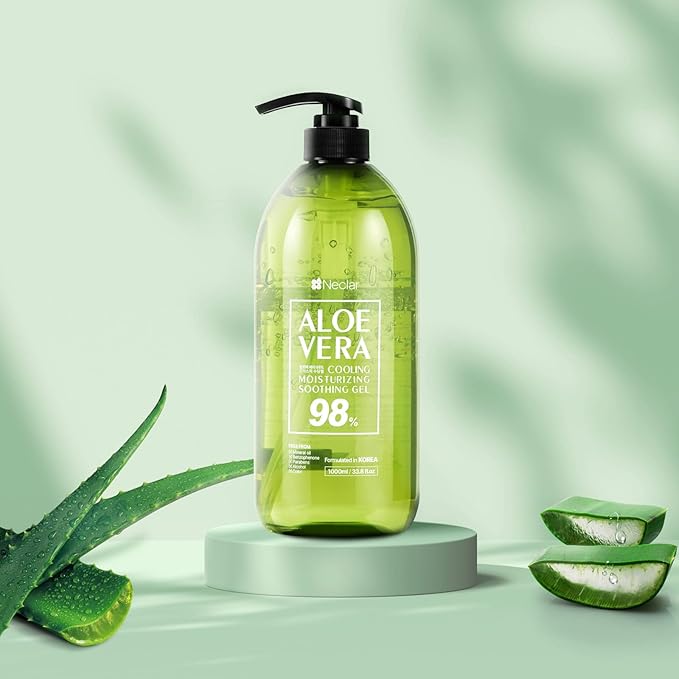 98% Aloe Vera Gel for Face, Skin and Hair - 33.8oz / 1000ml - Pure Aloe Vera Gel for Sunburn Relief - After Sun Care - Sun Burn Moisturizer (33.8 Fl oz)