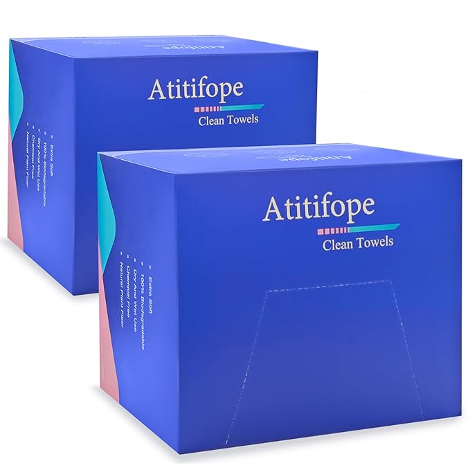 Disposable Face Towels Makeup Remover Wipes Super Soft and Thick 100% Biodegradable Dry Cleaning Cloths (100Count (2Boxes))