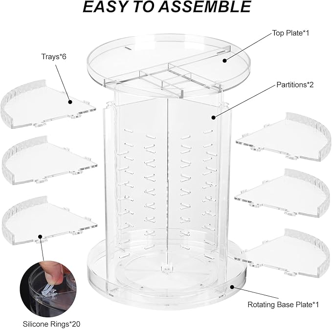 AMEITECH Rotating Makeup Organizer, 360 Spinning Skincare Organizers, 8 Adjustable Layer Cosmetic Storage Case with Brush Holder Perfume Tray for Vanity Bathroom Countertop - Large