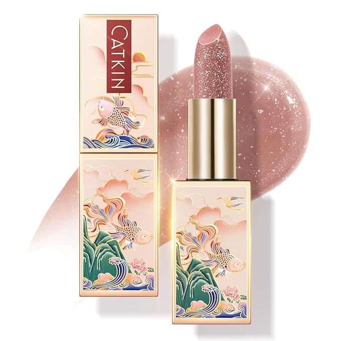 CATKIN Tinted Lip Balm Glitter Lip Stain Ultra Hydrating Lip Moistrurizer Chapstick with Vitamin E Nourishing For Cracked & Dry Lips 0.12 oz C13 Sea of stars - Champagne
