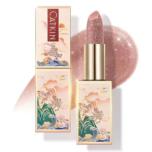 CATKIN Tinted Lip Balm Glitter Lip Stain Ultra Hydrating Lip Moistrurizer Chapstick with Vitamin E Nourishing For Cracked & Dry Lips 0.12 oz C13 Sea of stars - Champagne