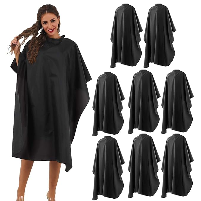 Black Barber Cape - Professional Nylon Waterproof Salon Cape, 59" x 47", 8 Pack