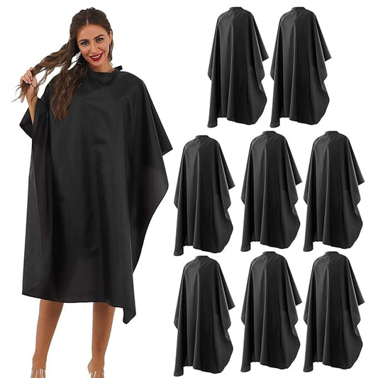 Black Barber Cape - Professional Nylon Waterproof Salon Cape, 59" x 47", 8 Pack