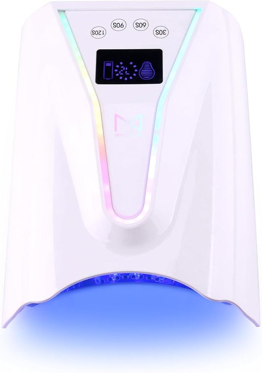 M - Crystal Cure 128W UV/LED Nail Lamp | Fast Curing with 45 Powerful LEDs | Cordless, Rechargeable, Auto Sensor |Gift Mom Professional Gel Nail Dryer for Manicures & Pedicures (White)