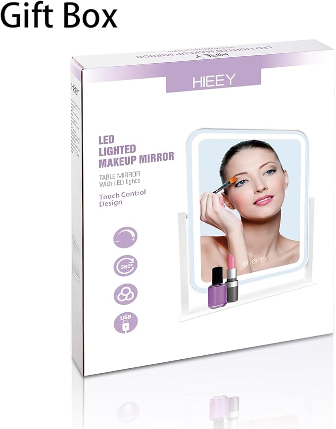 HIEEY Vanity Mirror with Lights, Makeup Mirror with Lights, Three Color Lighting Modes, and 5X Magnification Mirror, Smart Touch Control, 360°Rotation (17.3" x 13" White,Gift Box)