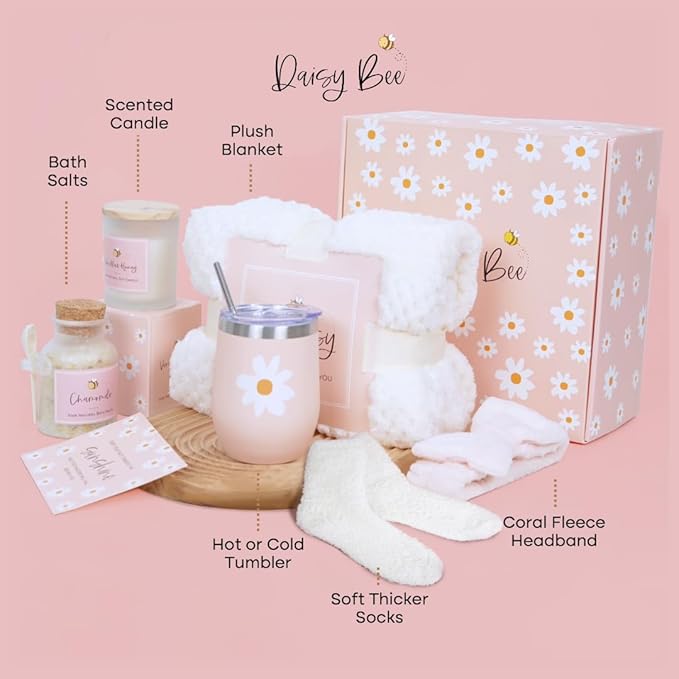 Birthday Gift for Women, Get Well Soon Gift Basket, Self Care Gifts for Women With a Cozy Plush Blanket, Coral Fleece Headband, Mothers Day Gifts, Relaxation Gifts for Women, Care Package Gift Set