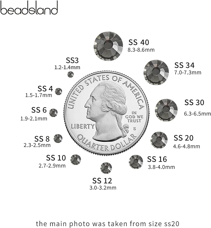 Beadsland Hotfix Rhinestones Bulk, 14400pcs Gray Hot Fix Rhinestones for Crafts Clothes DIY Decoration, Black Diamond, SS16, 3.8-4.0mm