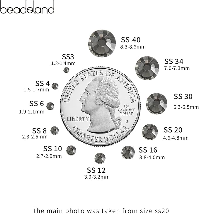 Beadsland Hotfix Rhinestones Bulk, 14400pcs Gray Hot Fix Rhinestones for Crafts Clothes DIY Decoration, Black Diamond, SS20, 4.6-4.8mm