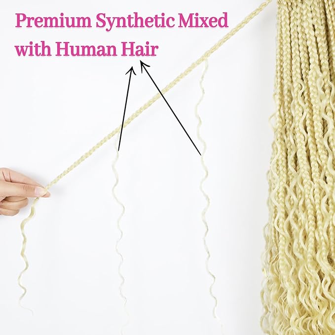 14 Inch Goddess Box Braids Crochet Hair 9 Packs Bohemian Crochet Box Braids with Curly Ends Pre looped Boho Crochet Braid Human Hair (14Inch, 613#)