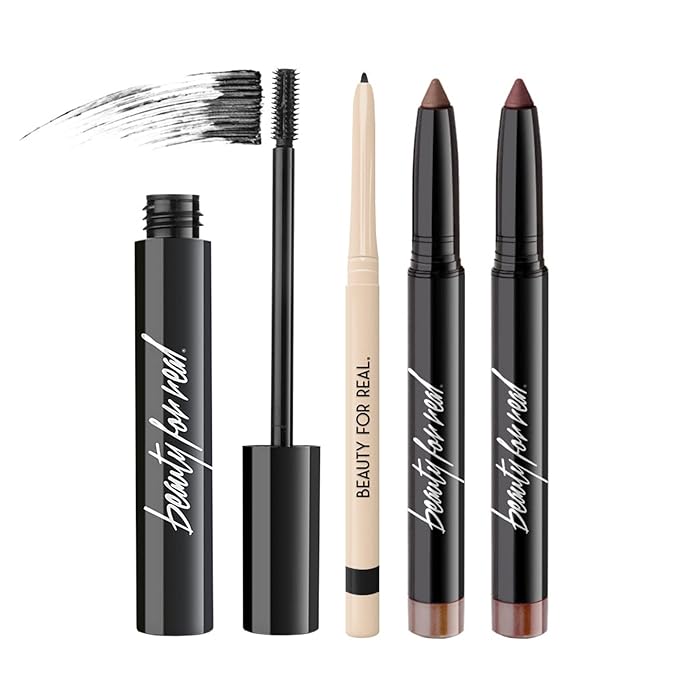 Beauty for Real 4-Play Boxed Eye Set, Burgundy - Includes Hi-Def Mascara (Just Black), I-Line 24/7 Eyeliner (Black Magic), and Shadow Stx Eyeshadow in Midnight Marathon & All Day Latte