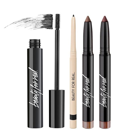 Beauty for Real 4-Play Boxed Eye Set, Burgundy - Includes Hi-Def Mascara (Just Black), I-Line 24/7 Eyeliner (Black Magic), and Shadow Stx Eyeshadow in Midnight Marathon & All Day Latte