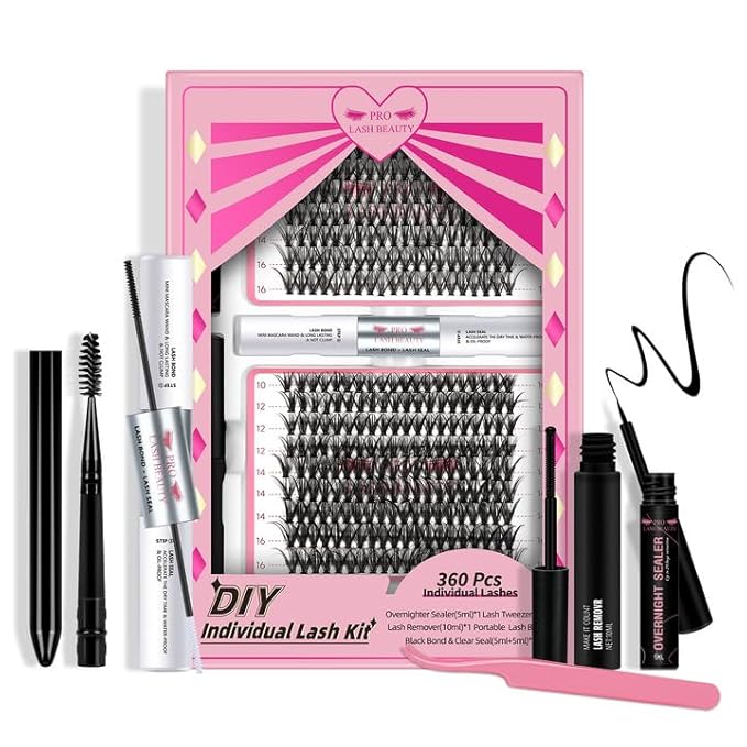 DIY Lash Extension Kit Lash Clusters Kit with 360 Pcs Individual Lashes Lash Bond and Seal Overnighter Sealer Lash Remover Eyelash Applicator Lash Brush for Beginner(30D+40D-D-10-16mix Kit)