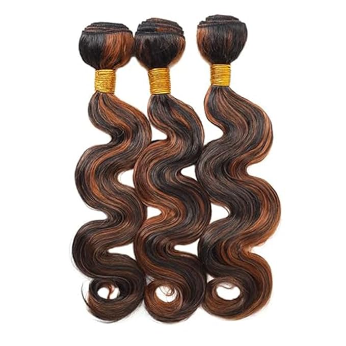 Ombre Human Hair Bundles P1B/30 Body Wave Bundles Two Tone Black Mixed With Light Brown Bundles Highlight Bundles Brazilian Human Hair Weave Wet and Wavy for Black Women 24 26 28 Inch