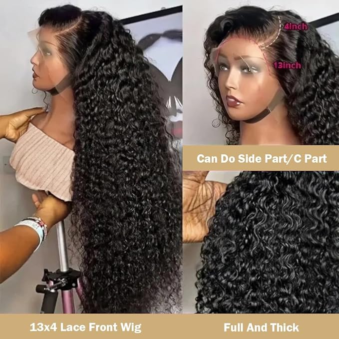 13x4 Deep Wave Lace Front Wigs Human Hair 13x4 HD Lace Front Wigs Lace Deep Curly Human Hair Wig For Women 180% Density Glueless Wigs Human Hair Pre Plucked For Beginners (28 Inch)