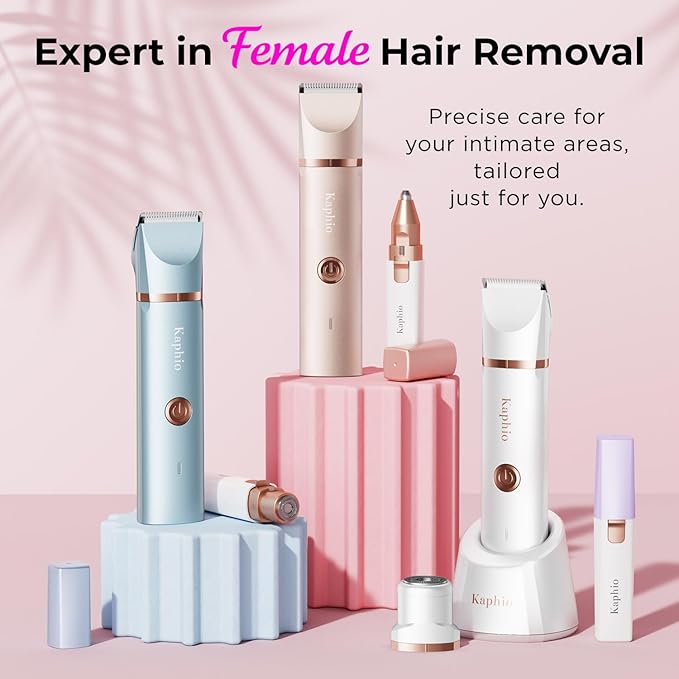 Bikini Trimmer for Women Pubic Hair: 2 in 1 Eletctric Razors for Women - Rechargeable Eletctric Shaver - IPX7 Waterproof Bikini Trimmer for Underarm Leg Arm Body (Parisian Blue)