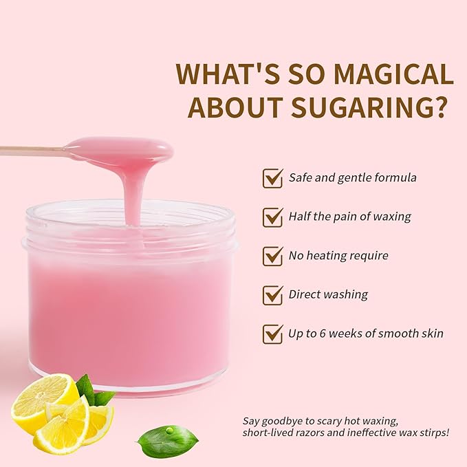Sugar Wax Kit for Sensitive Skin: 300g/10.6oz Sugaring Paste for Bikini Brazilian Hair Removal - Includes Wax Strips & Sticks, Pre & Post Care Oils (Rose)